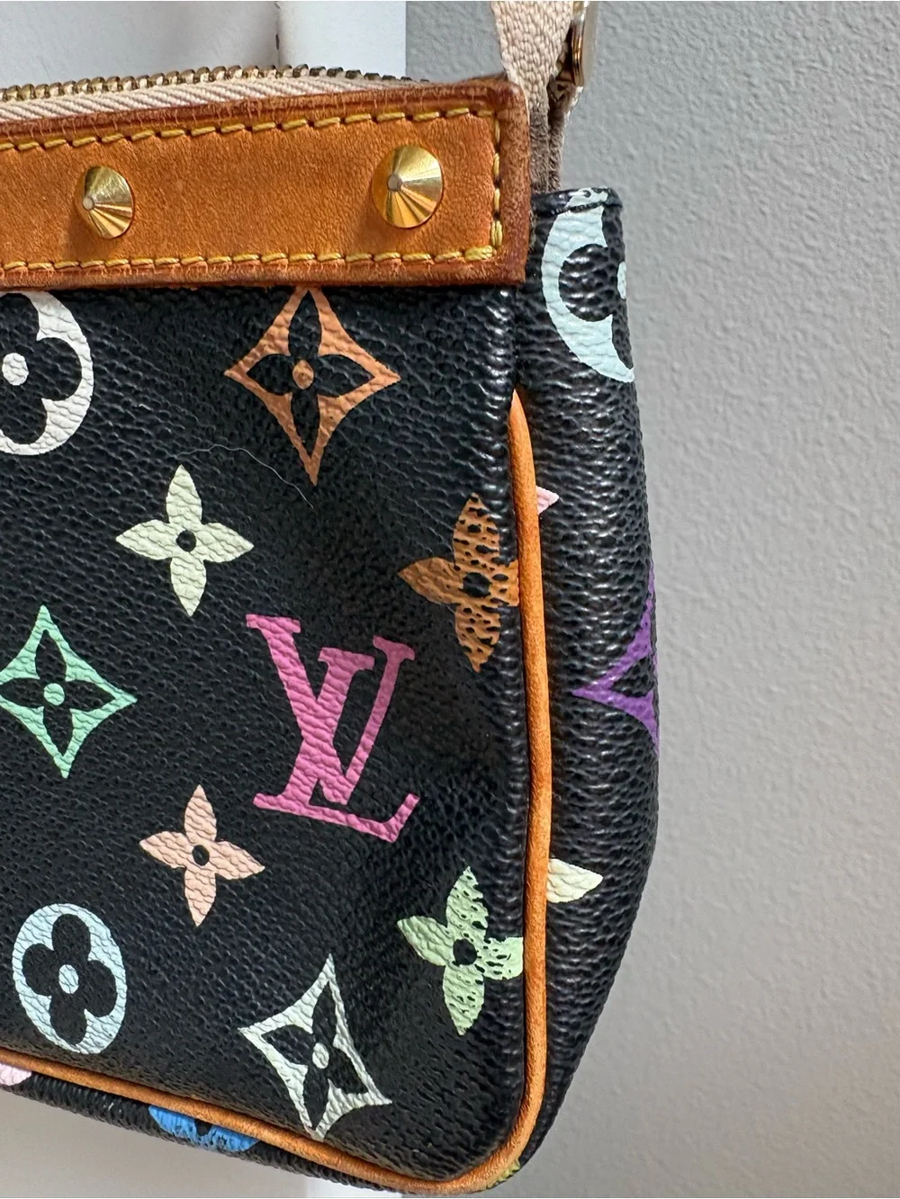 Authentic Louis Vuitton Black Multicolor Monogram Murakami pochette SL1013